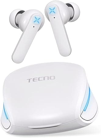 Tecno Wireless Gaming Earbuds with Microphone, 50ms Ultra-Low Latency Bluetooth Earbuds Noise Cancelling, 25H Playtime Bluetooth Gaming Earbuds for PC, G01 White